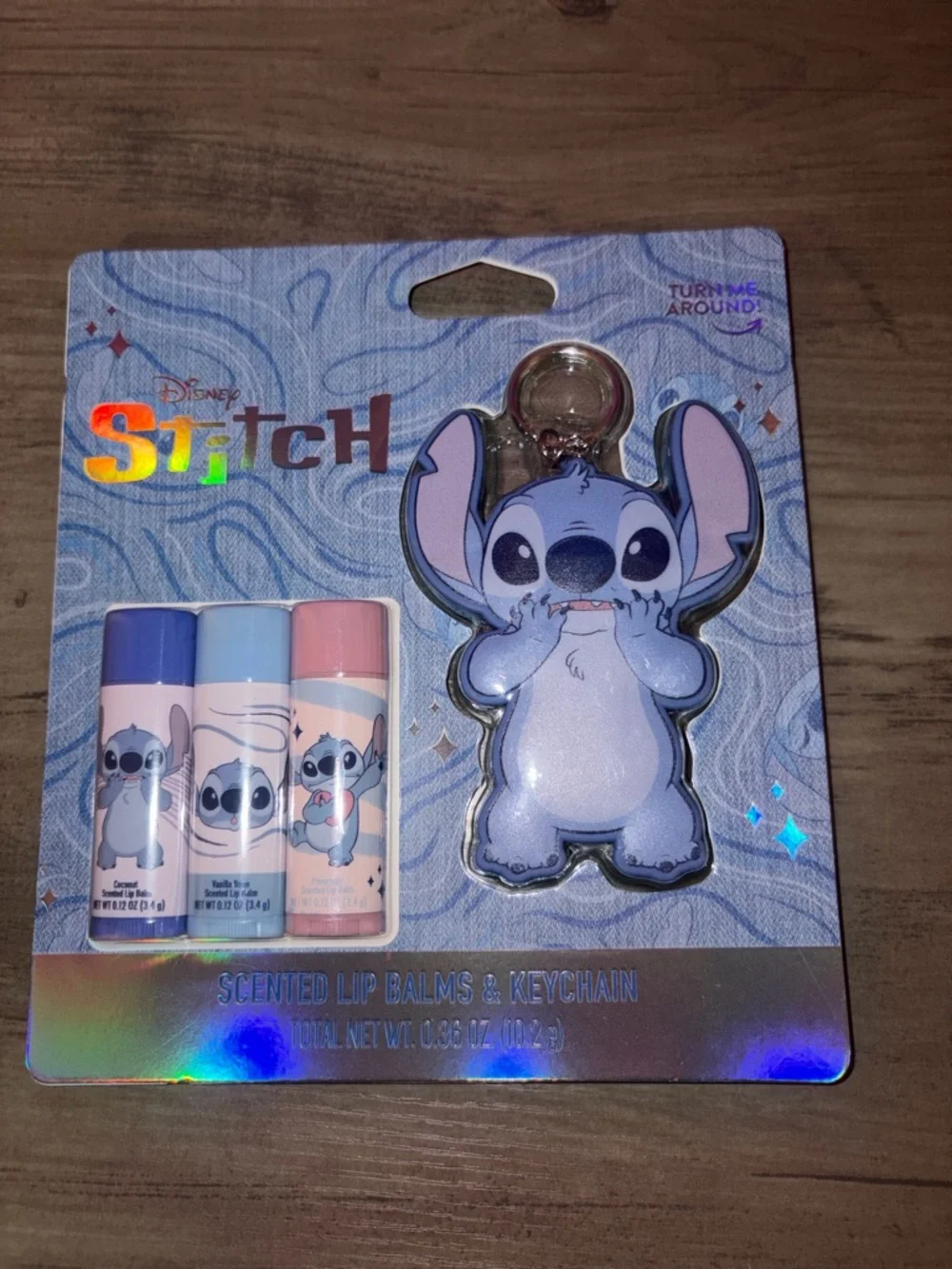 Disney Stitch Lip Balm Trio Set w/ Keychain Blue Pink Gift NWT